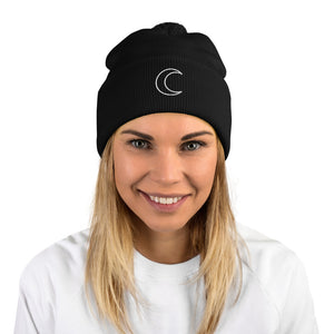 Crescent Moon Pom-Pom Beanie