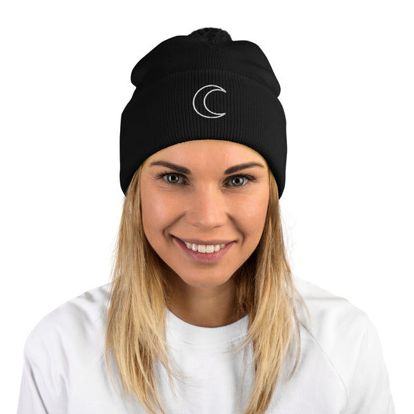 Crescent Moon Pom-Pom Beanie