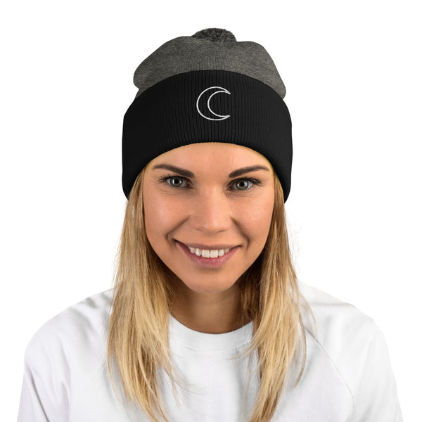 Crescent Moon Pom-Pom Beanie