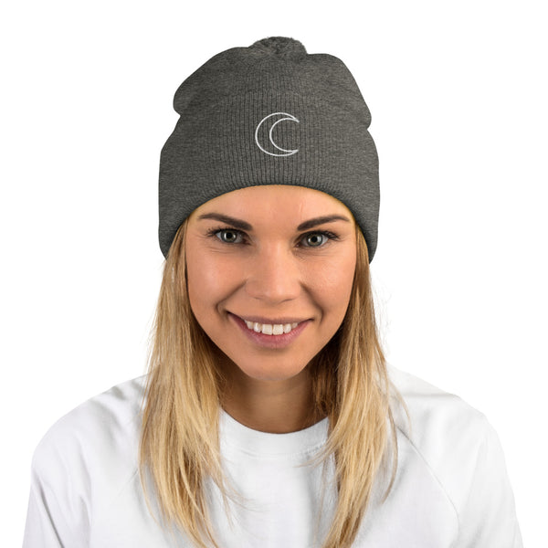 Crescent Moon Pom-Pom Beanie