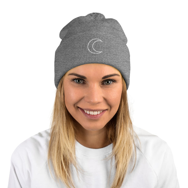 Crescent Moon Pom-Pom Beanie