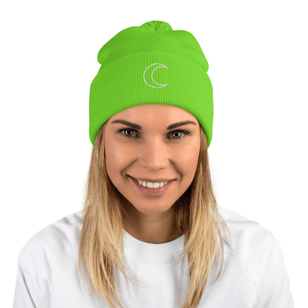 Crescent Moon Pom-Pom Beanie