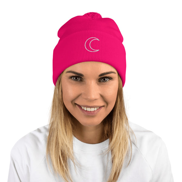 Crescent Moon Pom-Pom Beanie