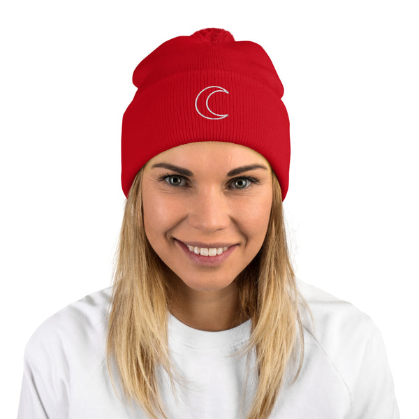 Crescent Moon Pom-Pom Beanie