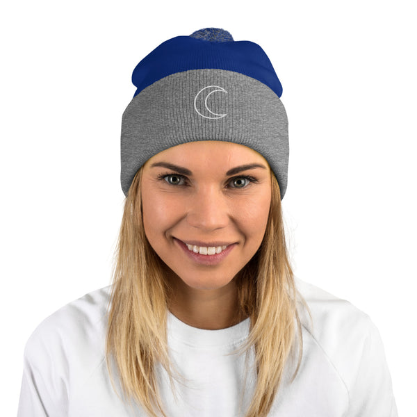 Crescent Moon Pom-Pom Beanie